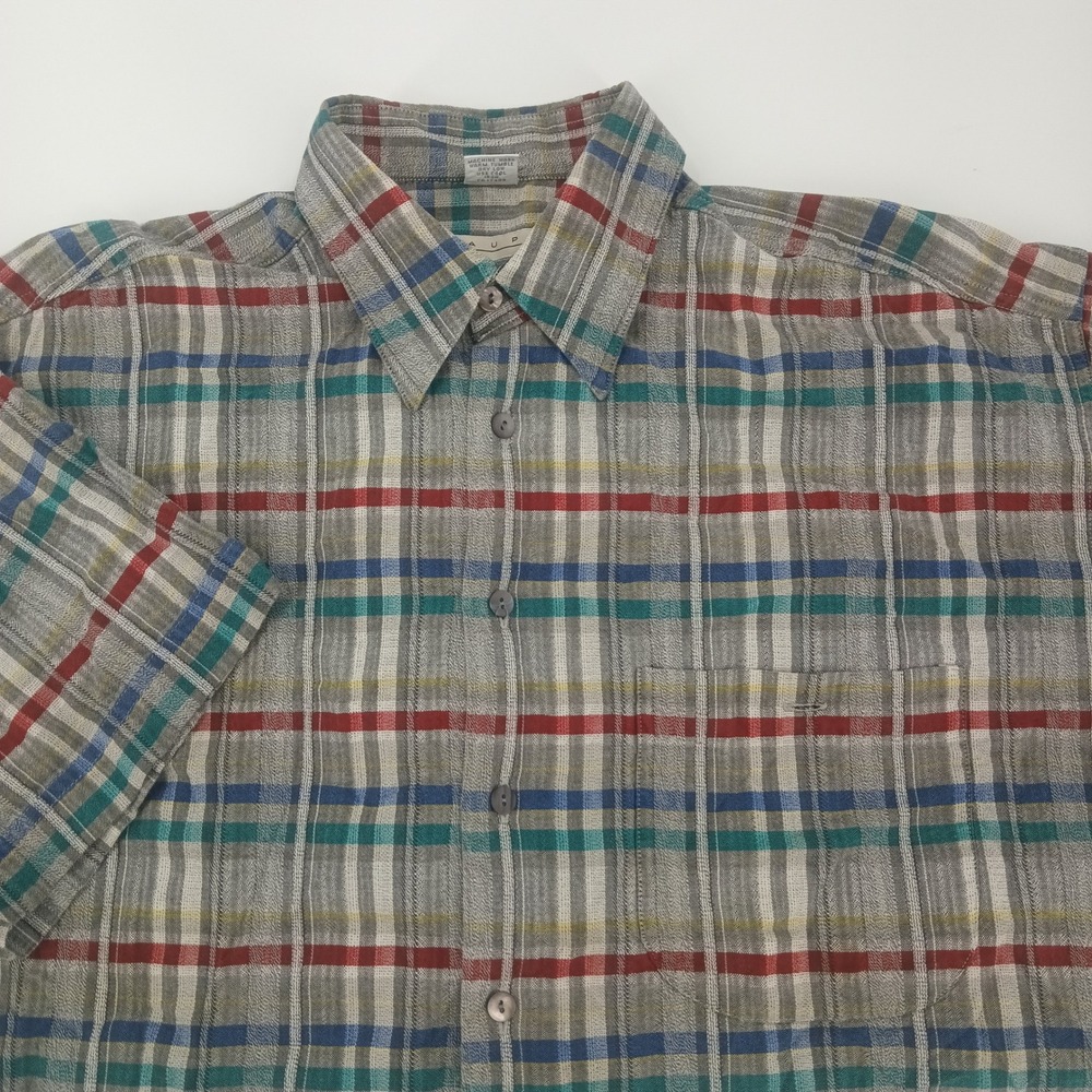 Haupt Mens Medium Short Sleeve Button Down Shirt Plaid Made in Germany
